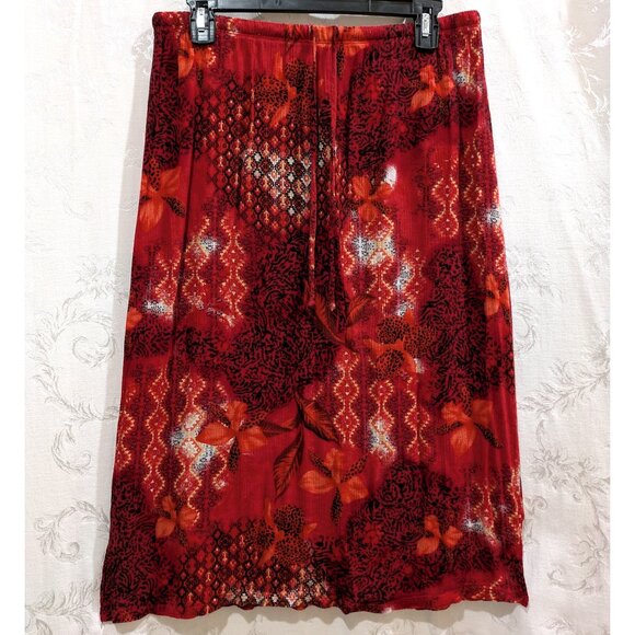 Vintage Y2K Floral Leopard Print Tribal Midi Skirt L Pull On Grunge Whimsigoth - Picture 1 of 4